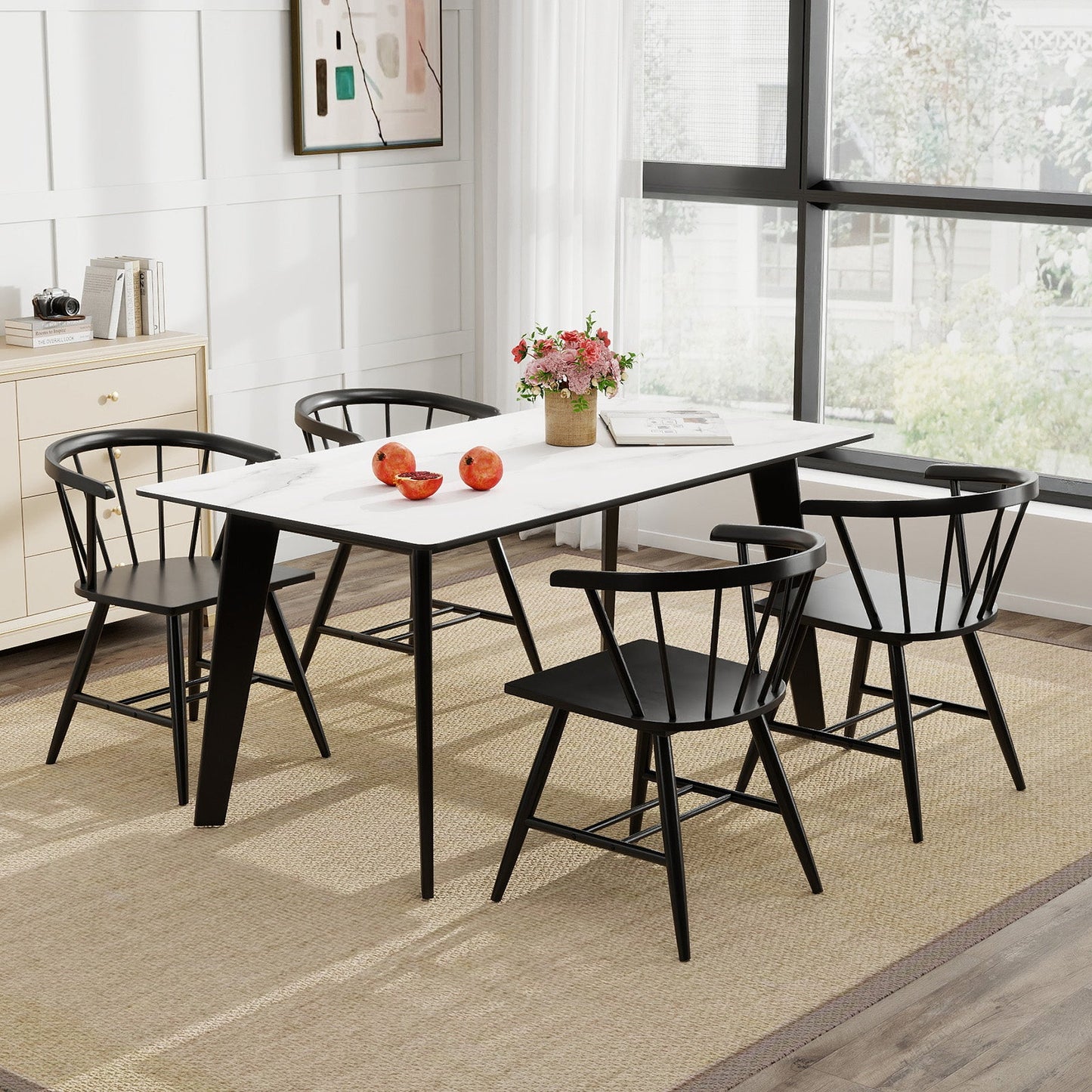 Windsor dining chairs set of 4 black with mid-century curved backs on Tampa Home & Garden Store