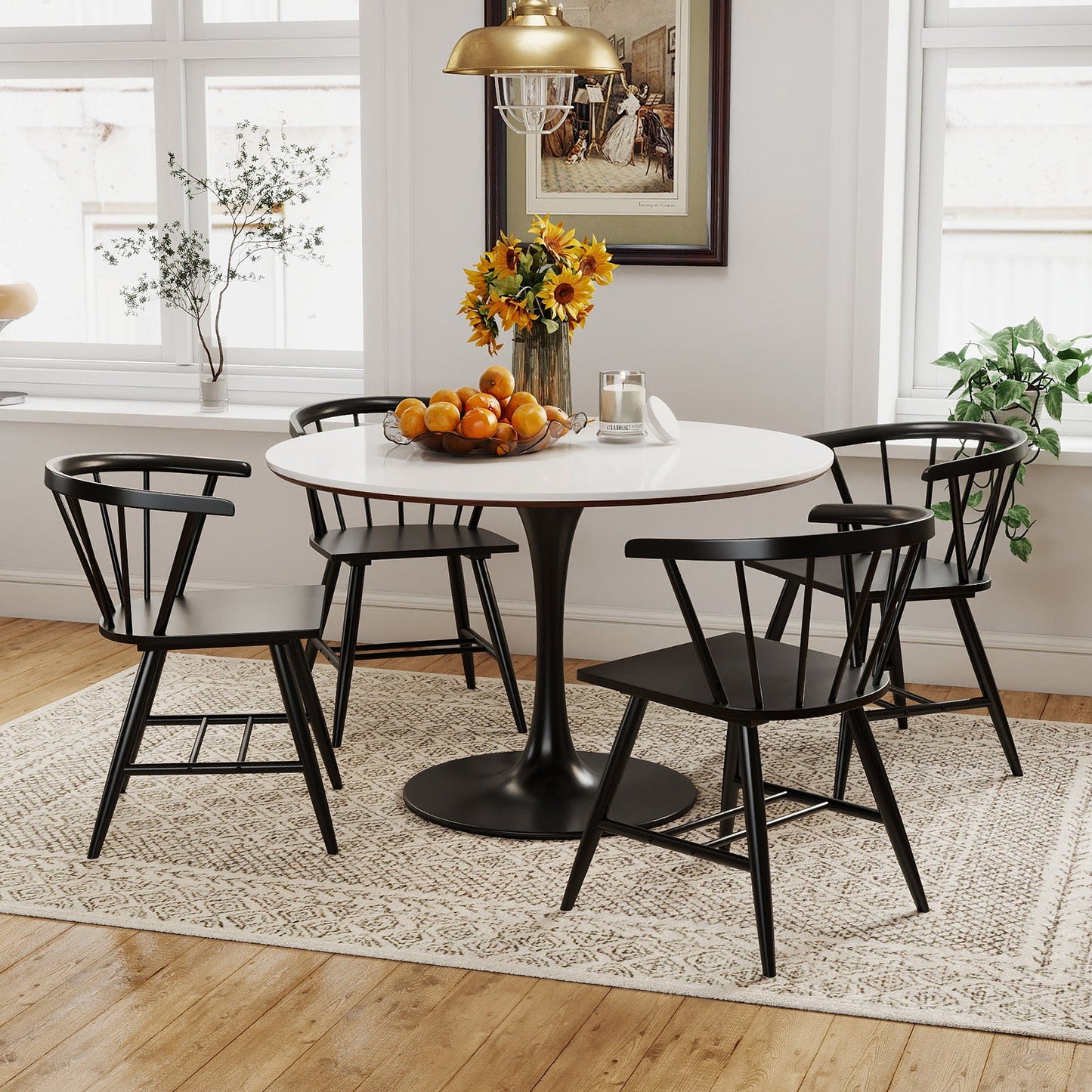 Windsor dining chairs set of 4 black by DirectDeals around a round white table on Tampa Home & Garden Store