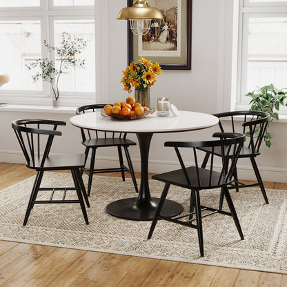 Windsor dining chairs set of 4 black by DirectDeals around a round white table on Tampa Home & Garden Store