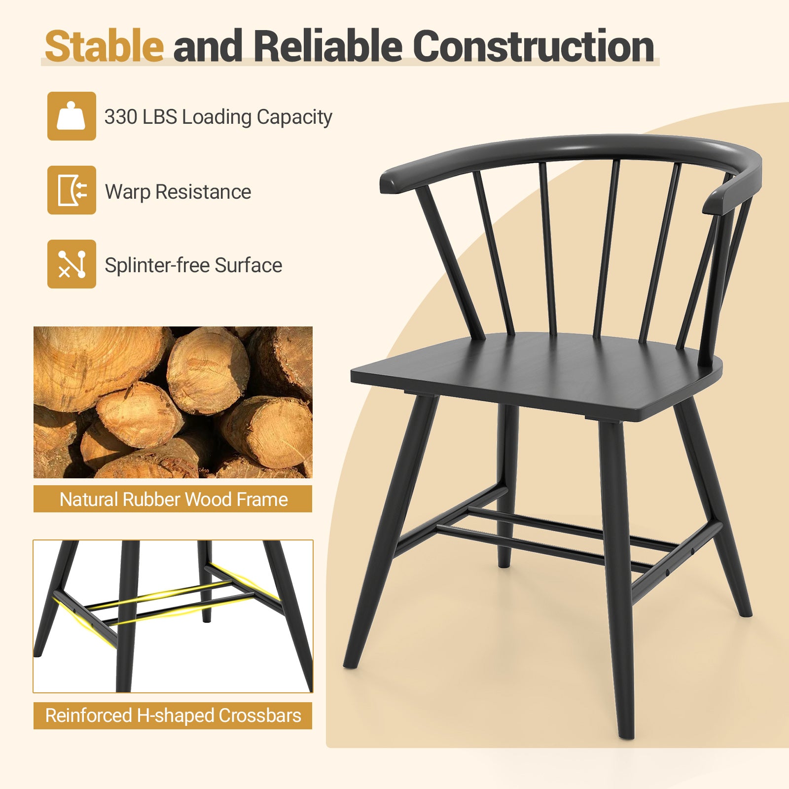 Windsor Dining Chair set of 4, black mid-century modern, DirectDeals on Tampa Home & Garden Store