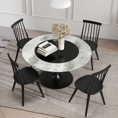 Windsor dining chairs set of 4 in black with rubber wood frames around marble table on Tampa Home & Garden Store