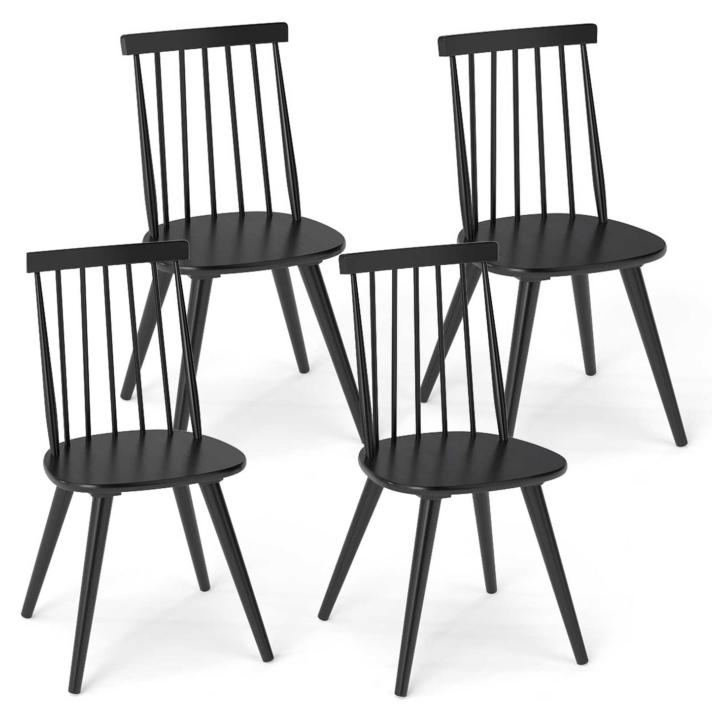 Windsor dining chair set of 4 with solid rubberwood frame in black on Tampa Home & Garden Store