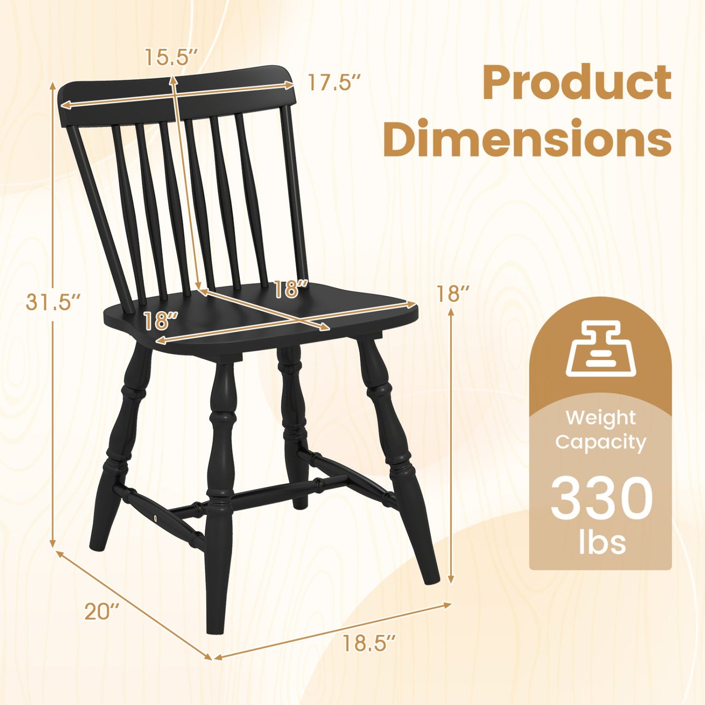 Windsor Dining Chairs Set of 2 with Curved Back