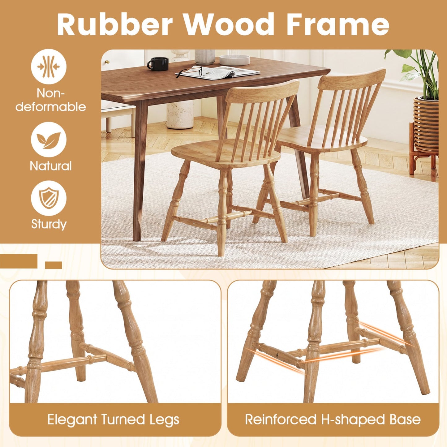 Windsor Dining Chairs Set of 2 with Curved Back