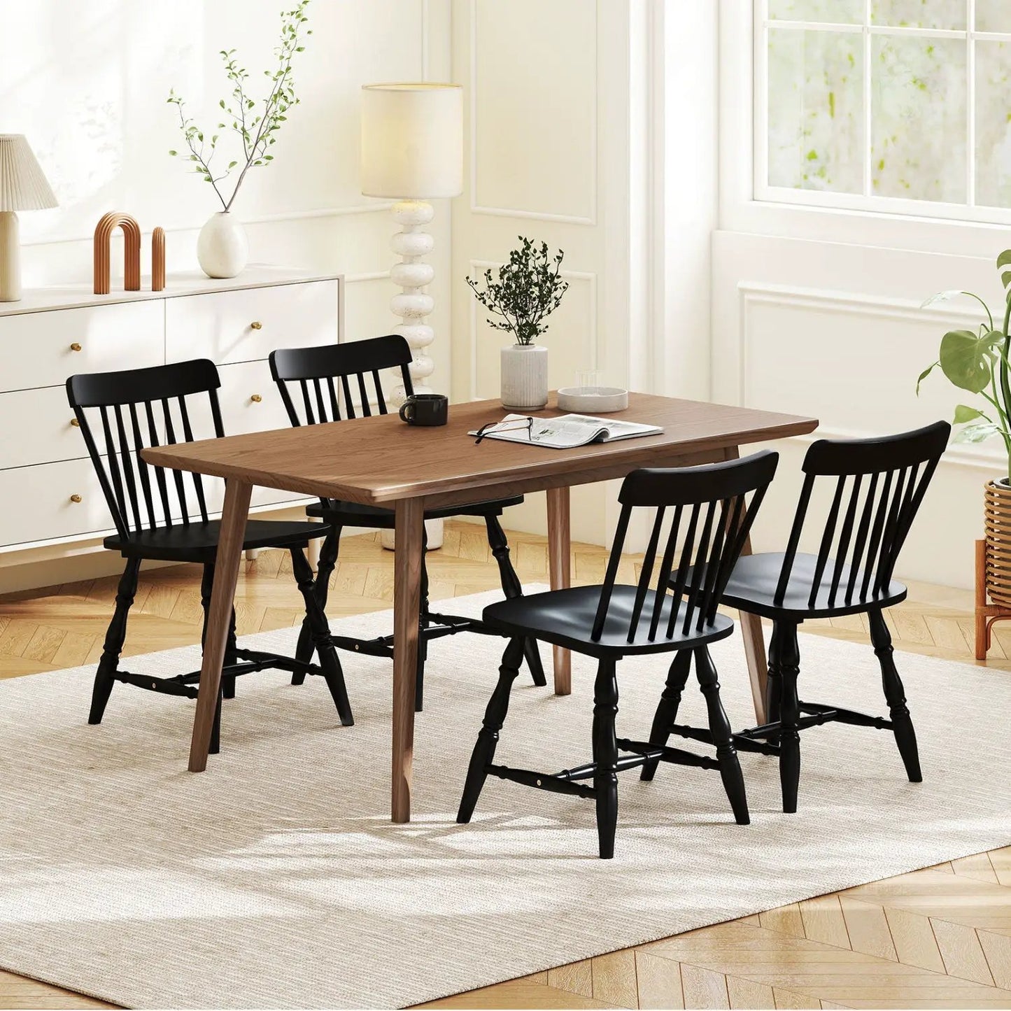 Windsor Dining Chairs Set of 4 with Curved Back