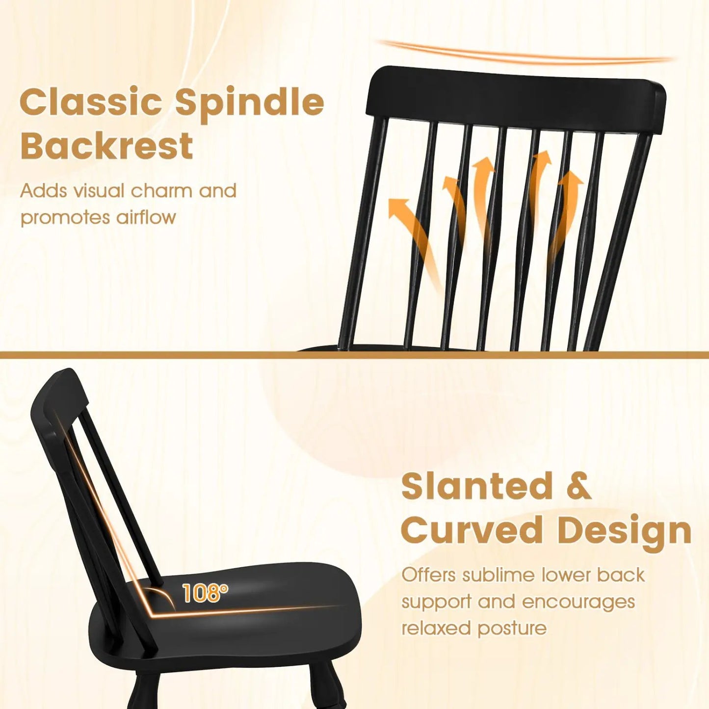 Windsor Dining Chairs Set of 4 with Curved Back