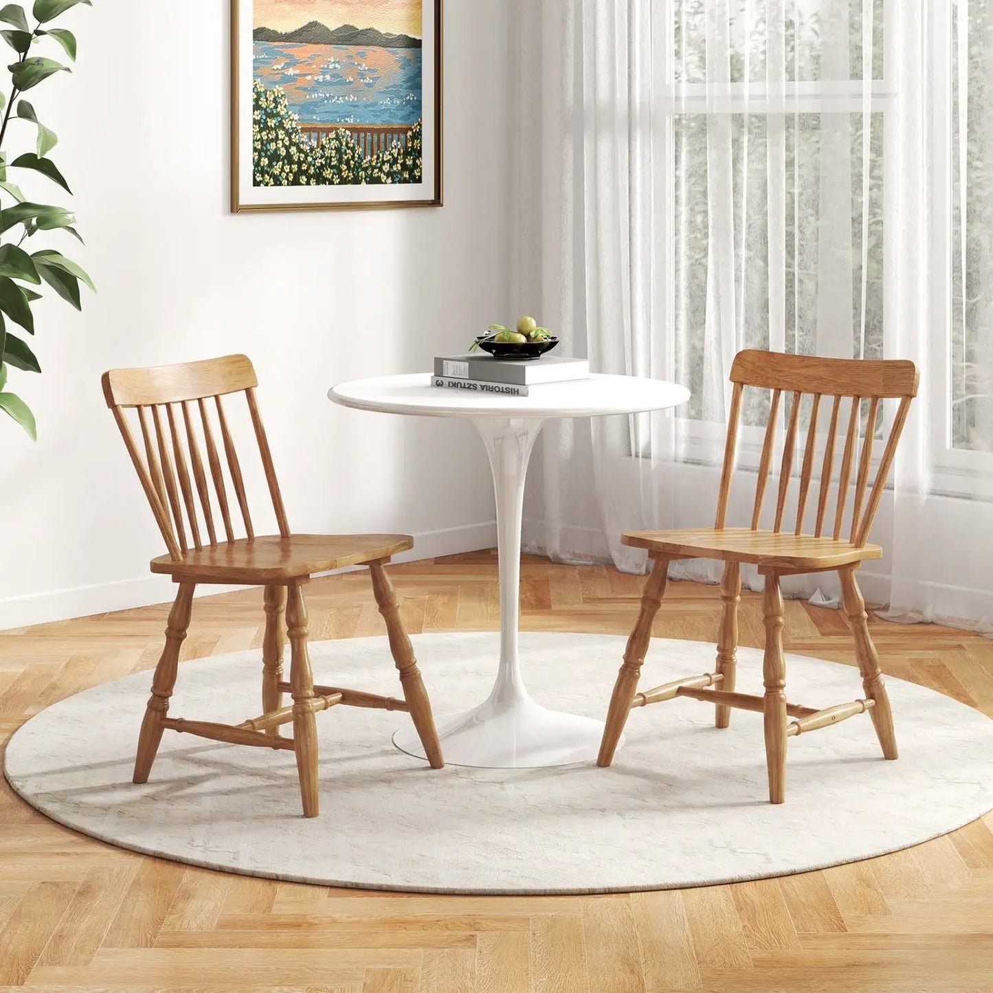 Windsor Dining Chairs Set of 4 with Curved Back