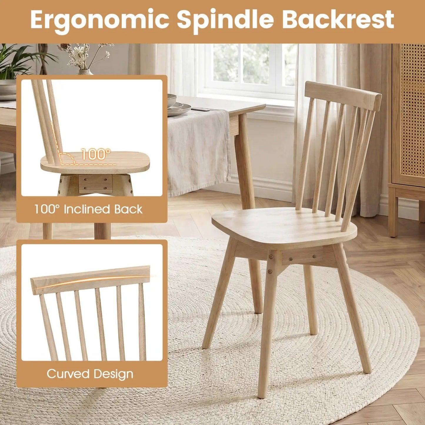 Windsor Dining Chairs Set of 2 with Swivel Seat