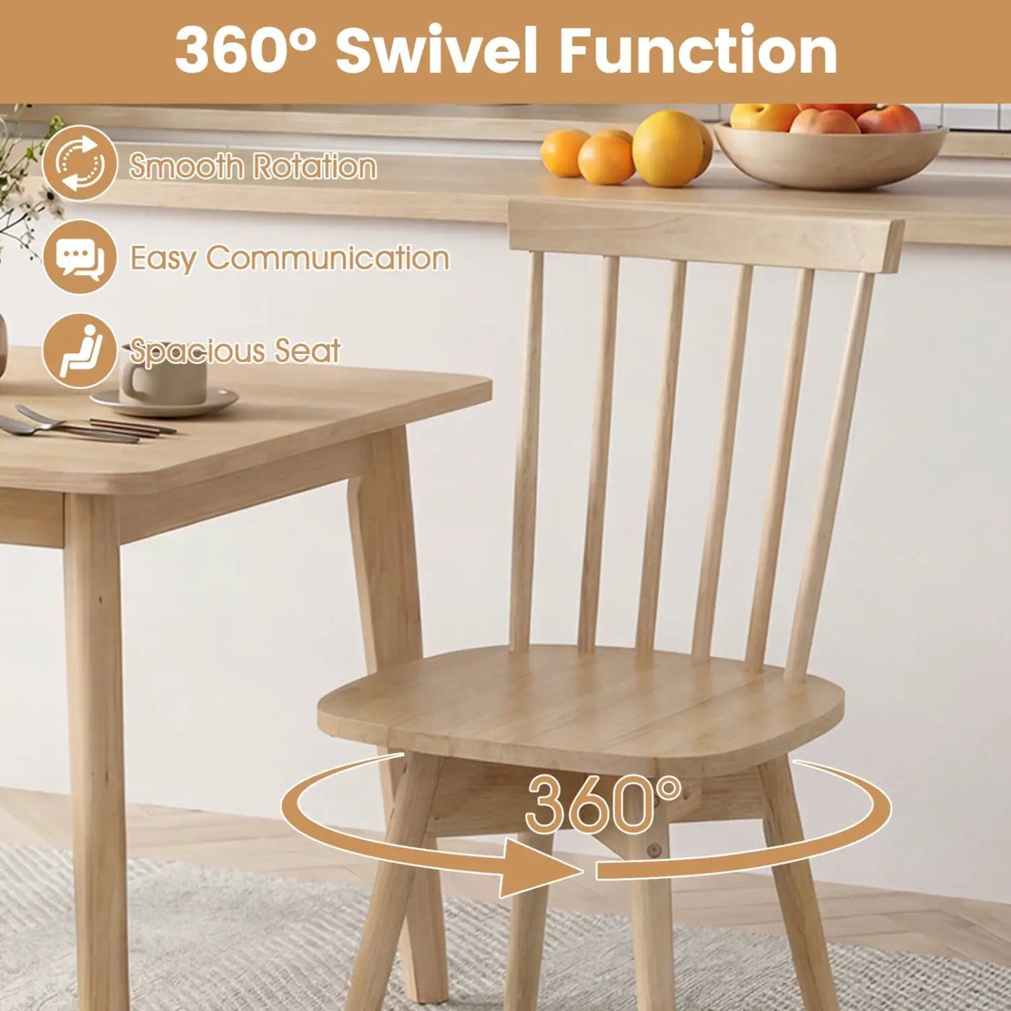 Windsor Dining Chairs Set of 4 with Swivel Seats