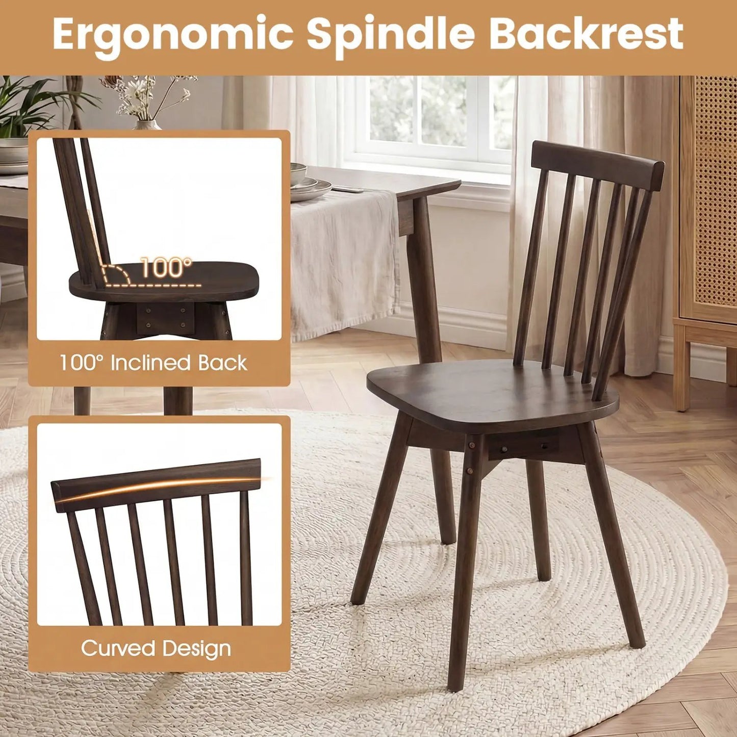 Windsor Dining Chairs Set of 4 with Swivel Seats