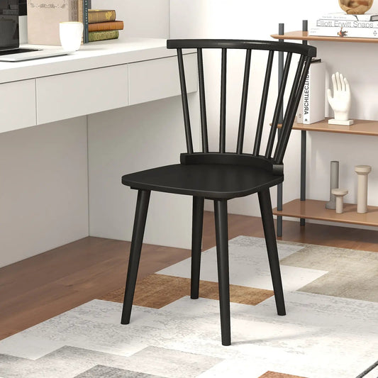 Windsor Dining Chairs Set of 2 Rubber Wood Kitchen Chairs with Spindle Back-Black - Tampa Home & Garden Store