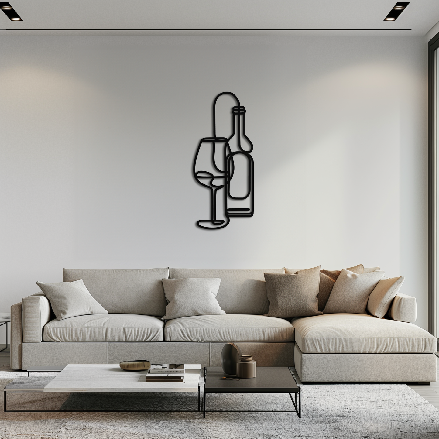 Wine Bottle & Glass Metal Wall Art - Modern Minimalist Bar Decor - KAF081 - Tampa Home & Garden Store