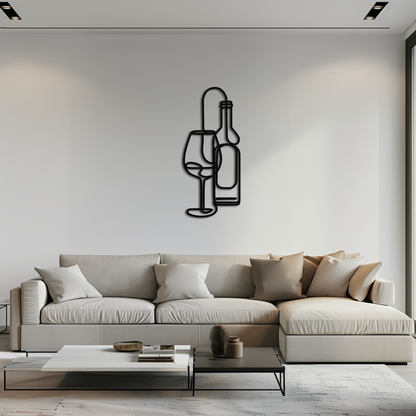 Wine Bottle & Glass Metal Wall Art - Modern Minimalist Bar Decor - KAF081 - Tampa Home & Garden Store