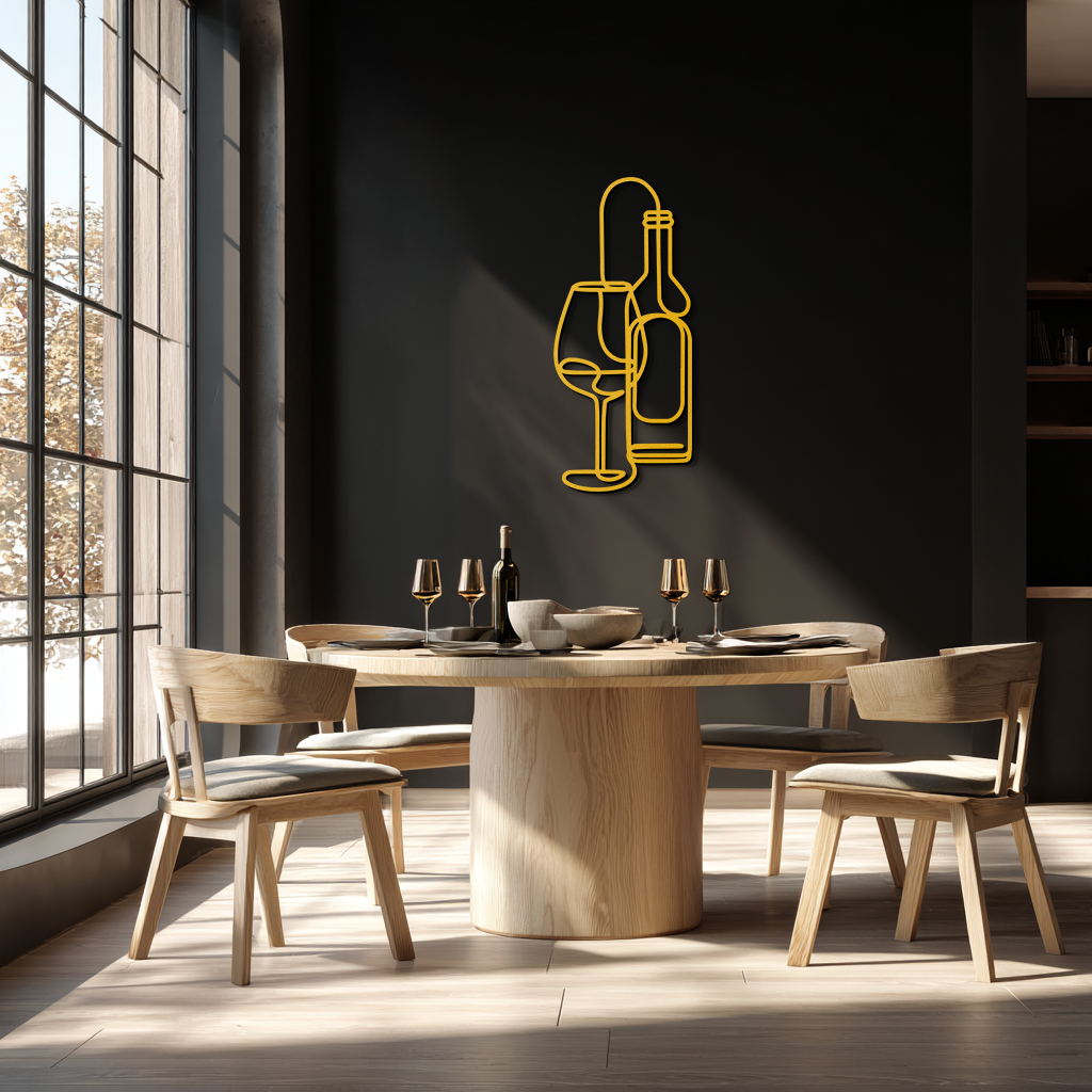 Wine Bottle & Glass Metal Wall Art - Modern Minimalist Bar Decor - KAF081 - Tampa Home & Garden Store
