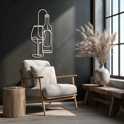 Wine Bottle & Glass Metal Wall Art - Modern Minimalist Bar Decor - KAF081 - Tampa Home & Garden Store