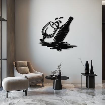 Wine Bottle and Glass Metal Wall Art – Modern Bar Decor with Splash Effect for Kitchen or Lounge Spaces- KAF356 - Tampa Home & Garden Store