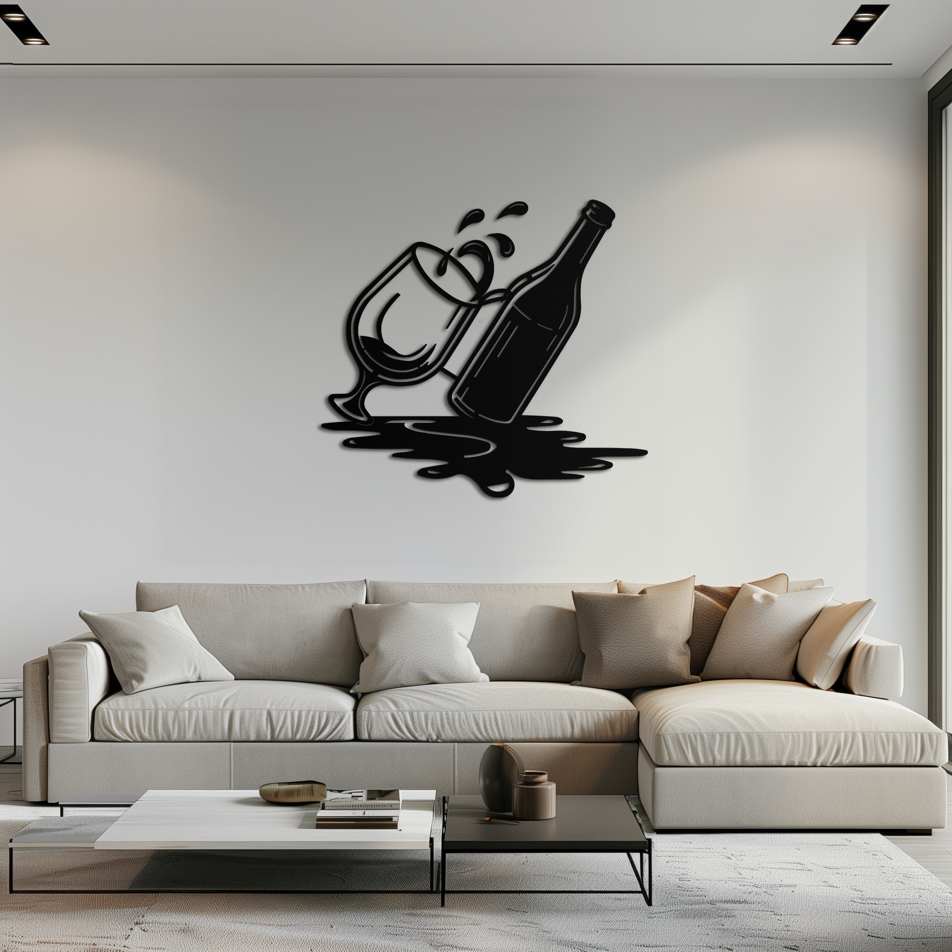 Wine Bottle and Glass Metal Wall Art – Modern Bar Decor with Splash Effect for Kitchen or Lounge Spaces- KAF356 - Tampa Home & Garden Store
