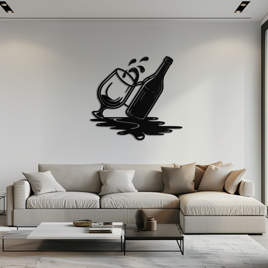 Wine Bottle and Glass Metal Wall Art – Modern Bar Decor with Splash Effect for Kitchen or Lounge Spaces- KAF356 - Tampa Home & Garden Store