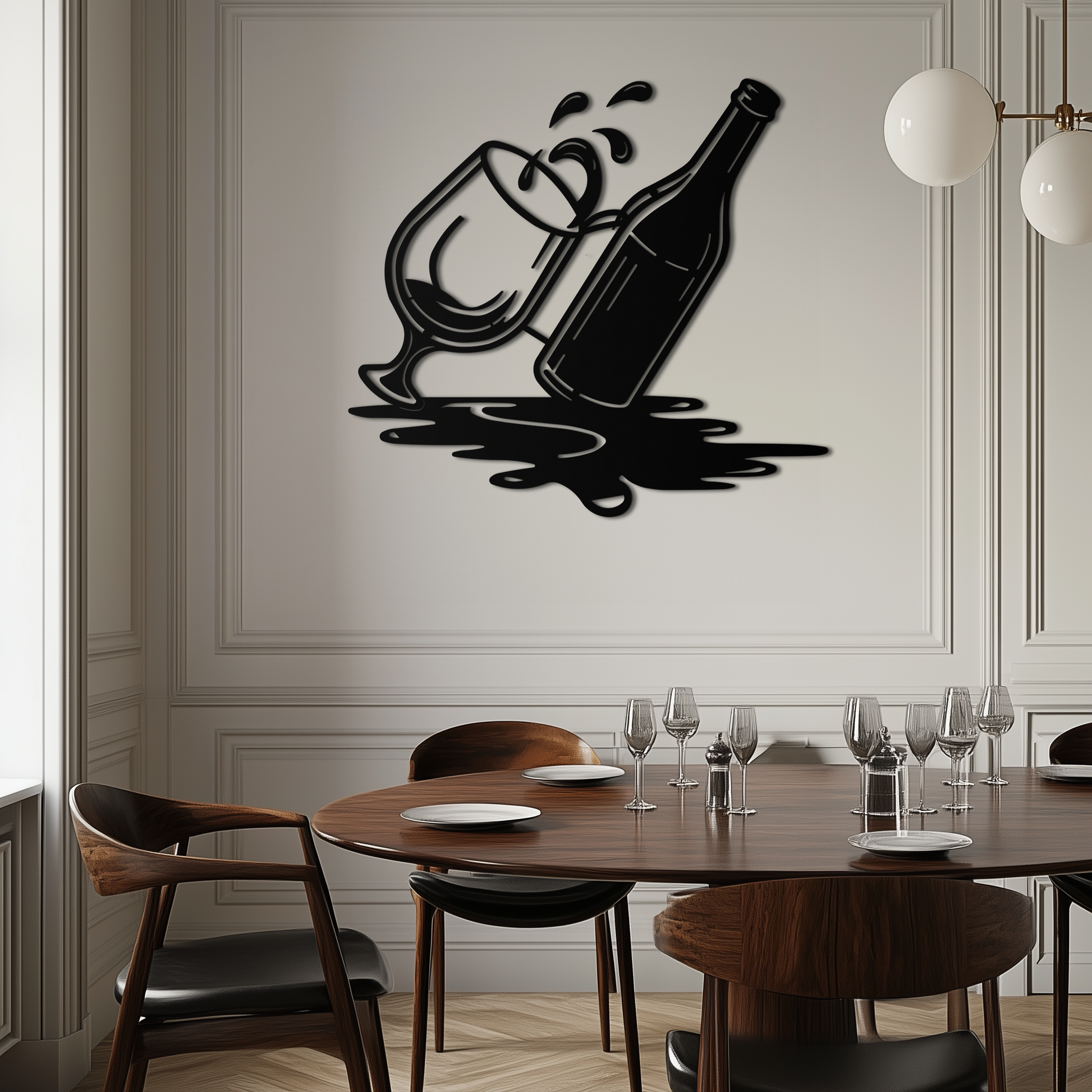 Wine Bottle and Glass Metal Wall Art – Modern Bar Decor with Splash Effect for Kitchen or Lounge Spaces- KAF356 - Tampa Home & Garden Store