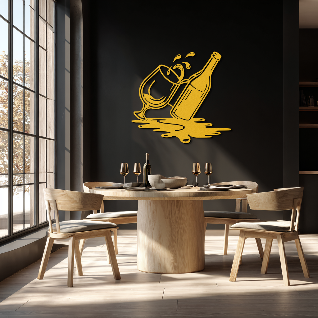 Wine Bottle and Glass Metal Wall Art – Modern Bar Decor with Splash Effect for Kitchen or Lounge Spaces- KAF356 - Tampa Home & Garden Store