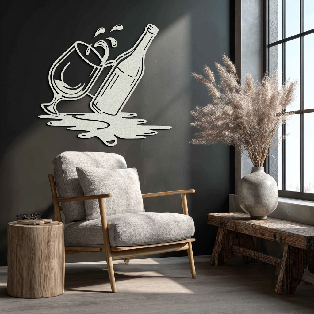 Wine Bottle and Glass Metal Wall Art – Modern Bar Decor with Splash Effect for Kitchen or Lounge Spaces- KAF356 - Tampa Home & Garden Store