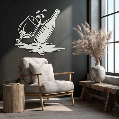 Wine Bottle and Glass Metal Wall Art – Modern Bar Decor with Splash Effect for Kitchen or Lounge Spaces- KAF356 - Tampa Home & Garden Store