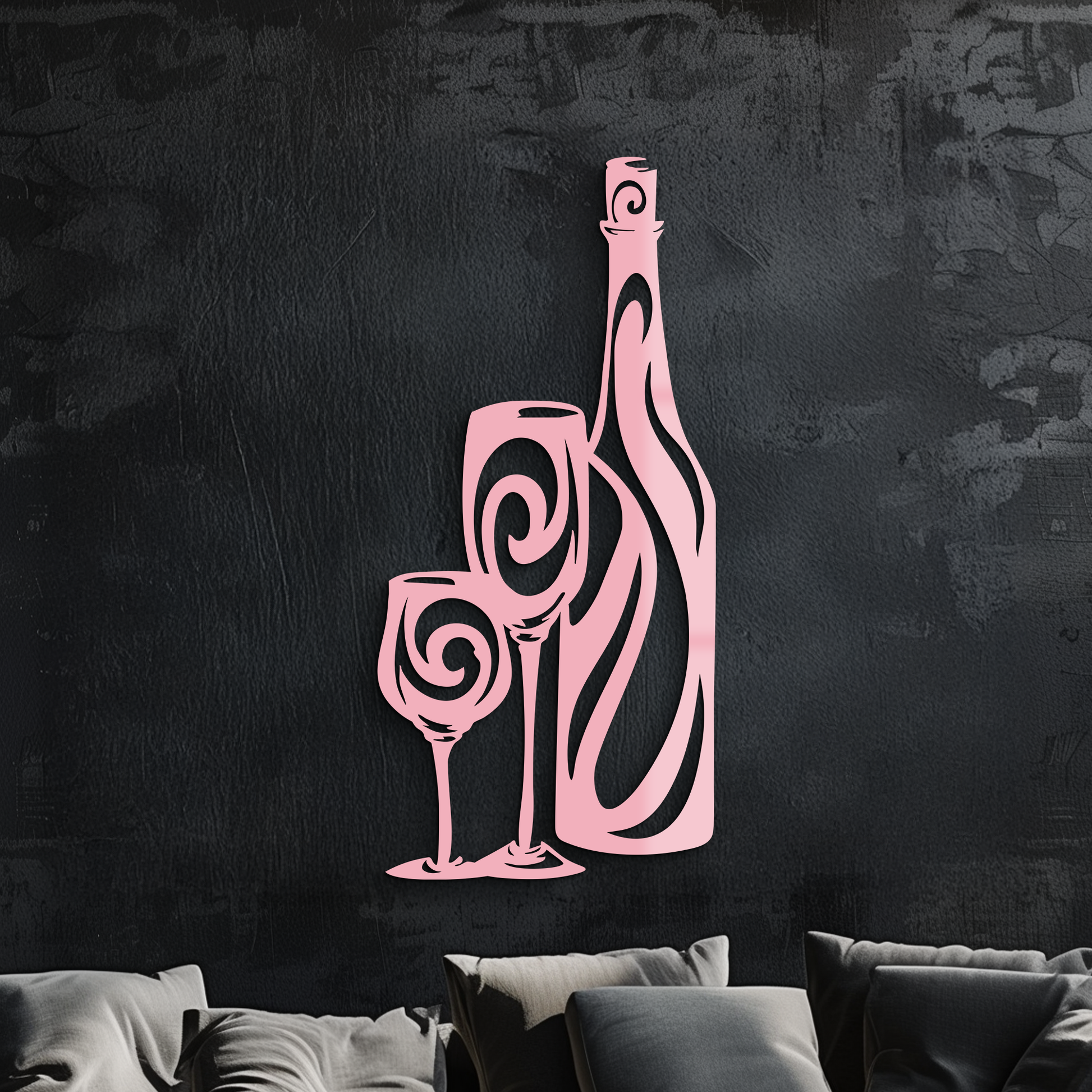 Wine Bottle and Glasses Silhouette Modern Kitchen Décor - Pink Metal Wall Art - KAFGP160 - Tampa Home & Garden Store
