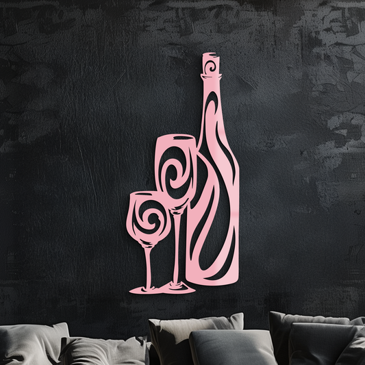 Wine Bottle and Glasses Silhouette Modern Kitchen Décor - Pink Metal Wall Art - KAFGP160 - Tampa Home & Garden Store