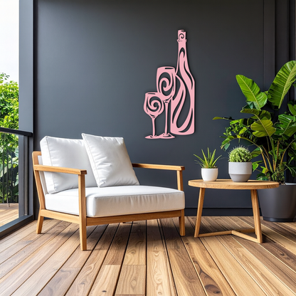 Wine Bottle and Glasses Silhouette Modern Kitchen Décor - Pink Metal Wall Art - KAFGP160 - Tampa Home & Garden Store