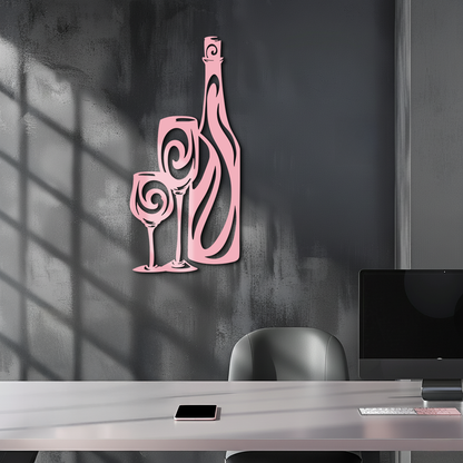 Wine Bottle and Glasses Silhouette Modern Kitchen Décor - Pink Metal Wall Art - KAFGP160 - Tampa Home & Garden Store