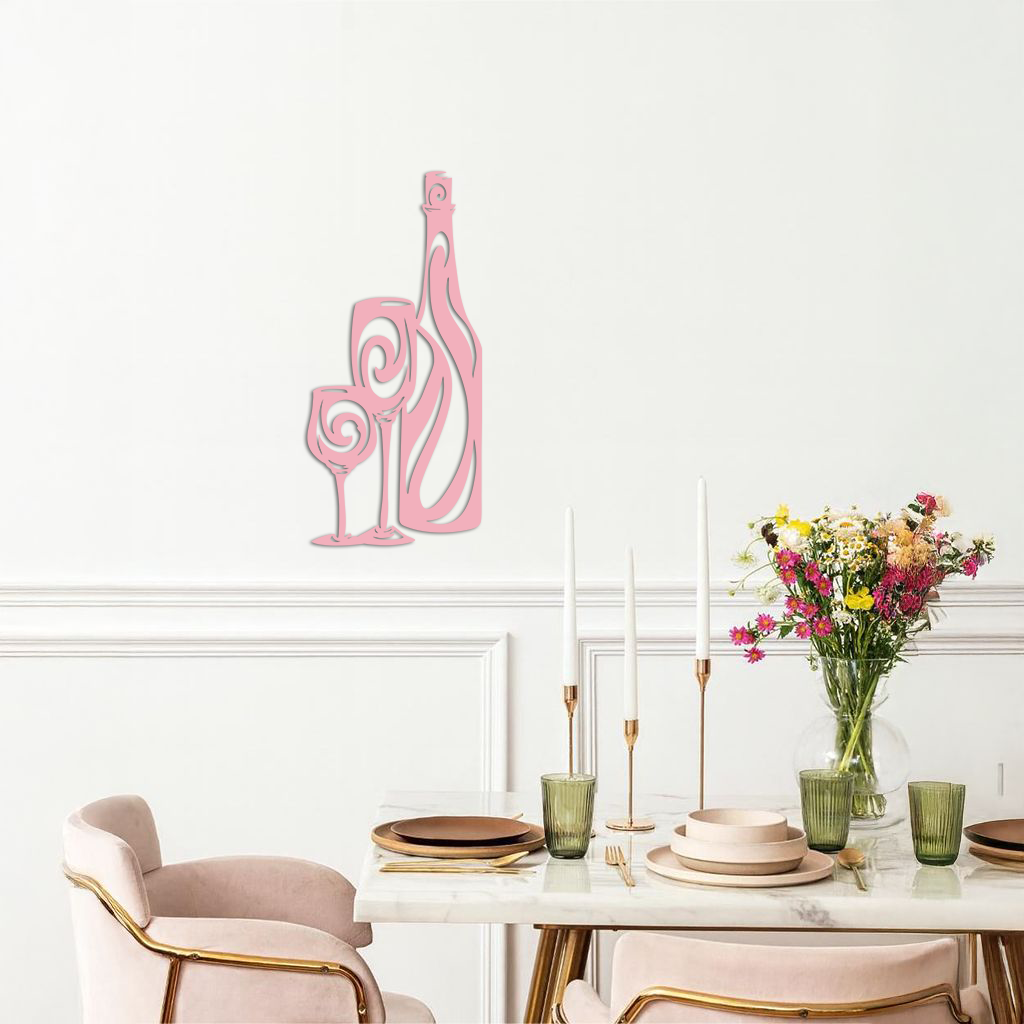 Wine Bottle and Glasses Silhouette Modern Kitchen Décor - Pink Metal Wall Art - KAFGP160 - Tampa Home & Garden Store