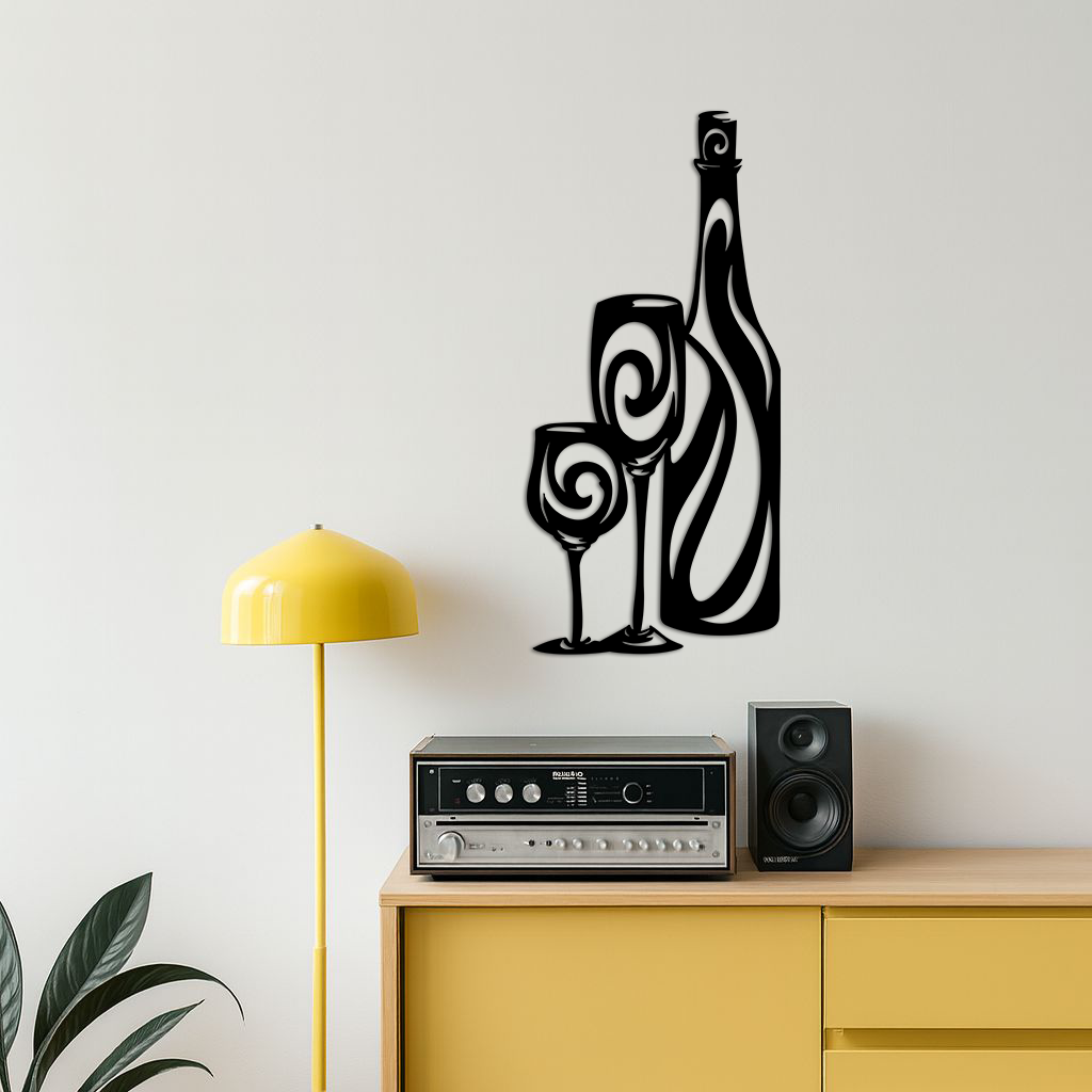 Wine Bottle and Glasses Silhouette Modern Kitchen Décor - Pink Metal Wall Art - KAFGP160 - Tampa Home & Garden Store