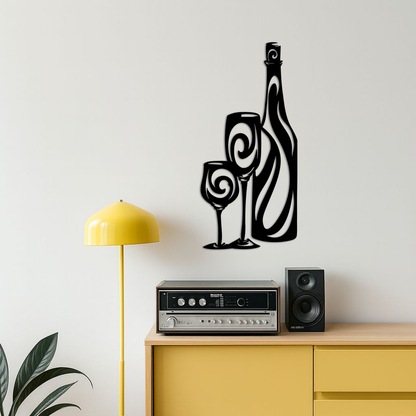 Wine Bottle and Glasses Silhouette Modern Kitchen Décor - Pink Metal Wall Art - KAFGP160 - Tampa Home & Garden Store