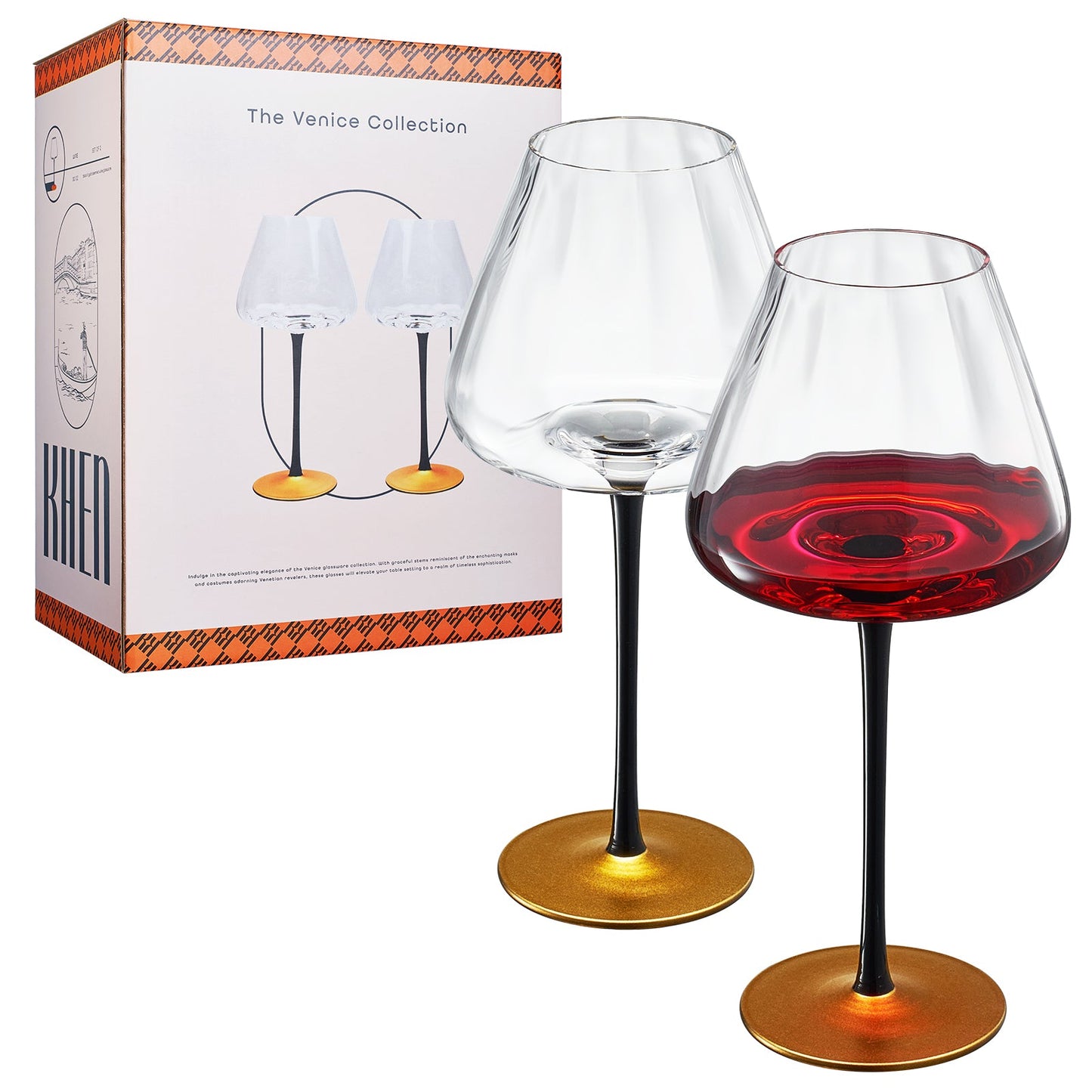 Venice Stemmed Wine Glassware Set of Two