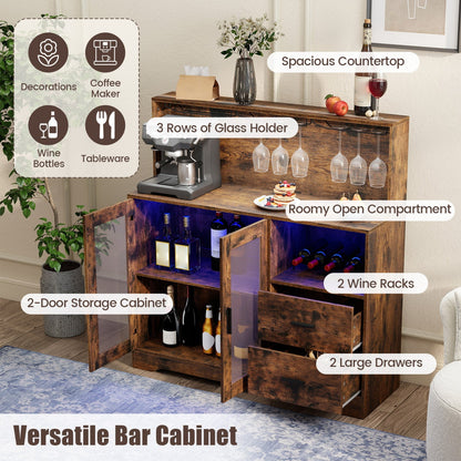 Wine Bar Cabinet in rustic wood with LED lighting and charging station DirectDeals on Tampa Home & Garden Store