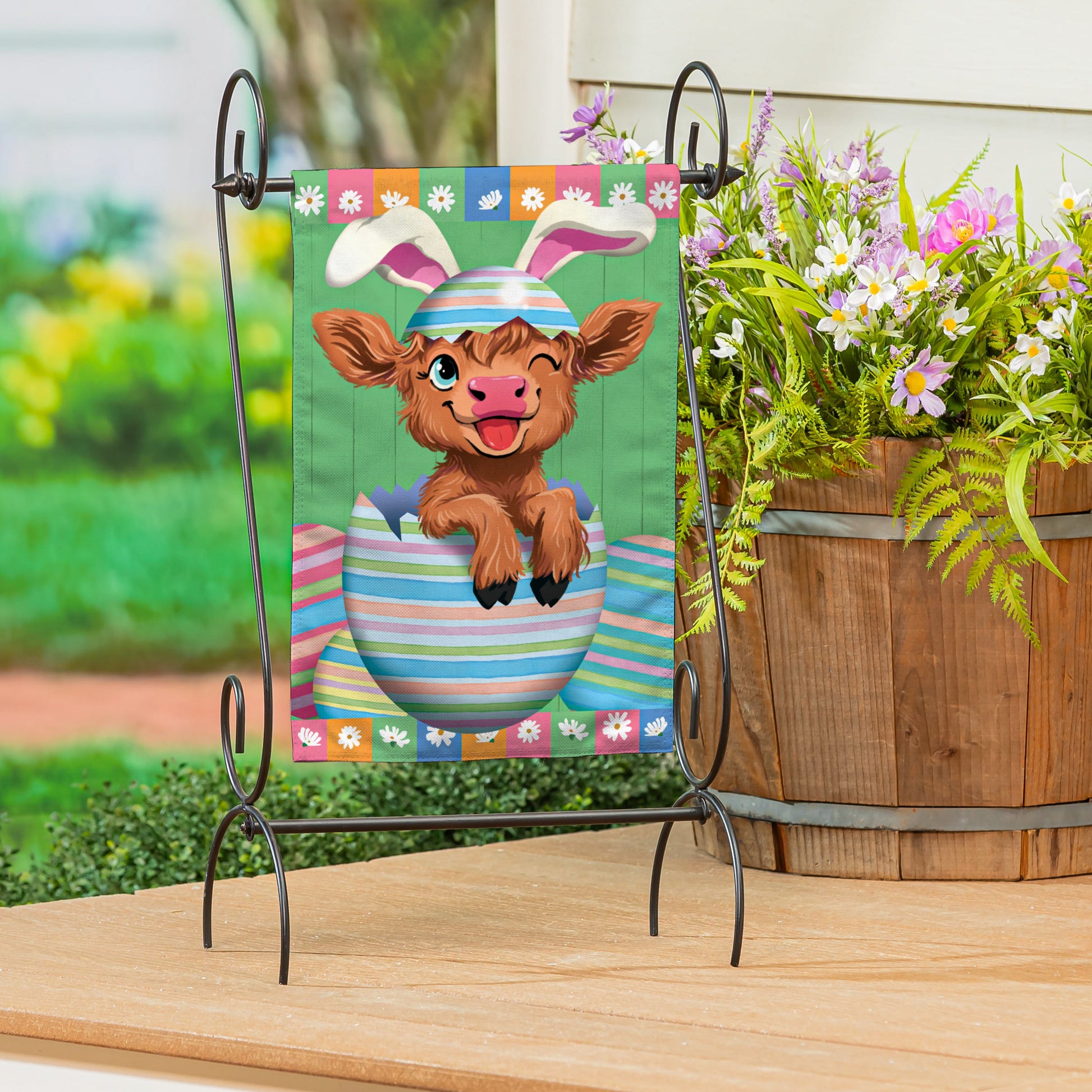 Winky The Easter Highland Cow Burlap Garden Flag - Tampa Home & Garden Store