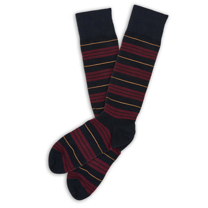 The Winston Navy Dress Socks and Maroon Stripes
