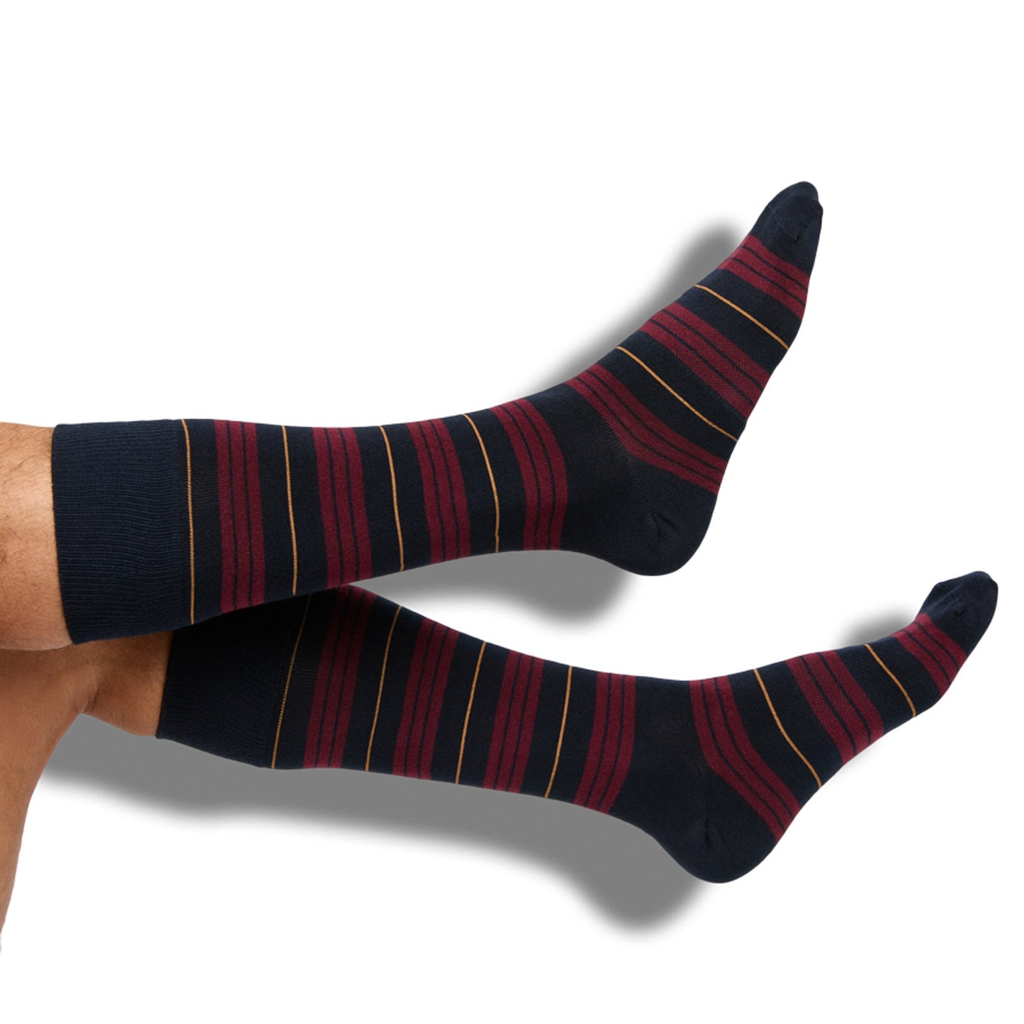 The Winston Navy Dress Socks and Maroon Stripes