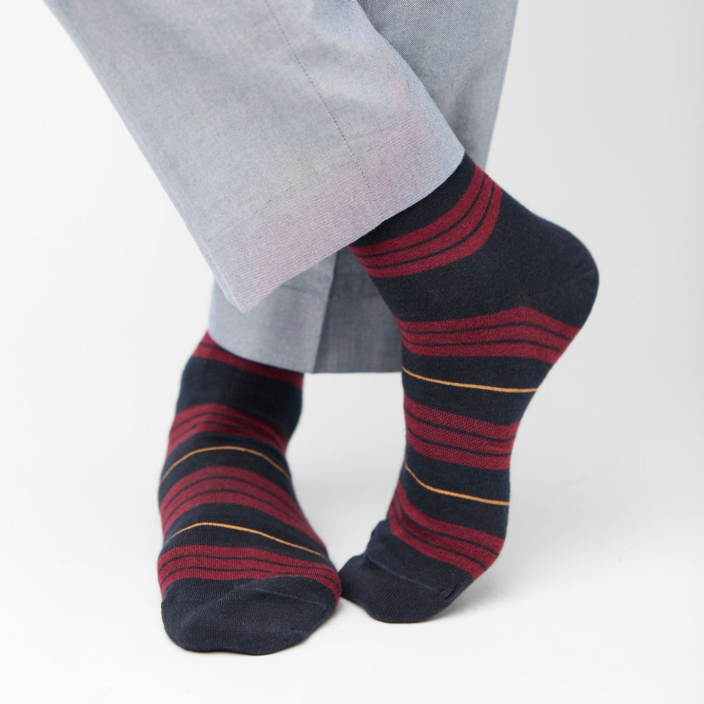 The Winston Navy Dress Socks and Maroon Stripes