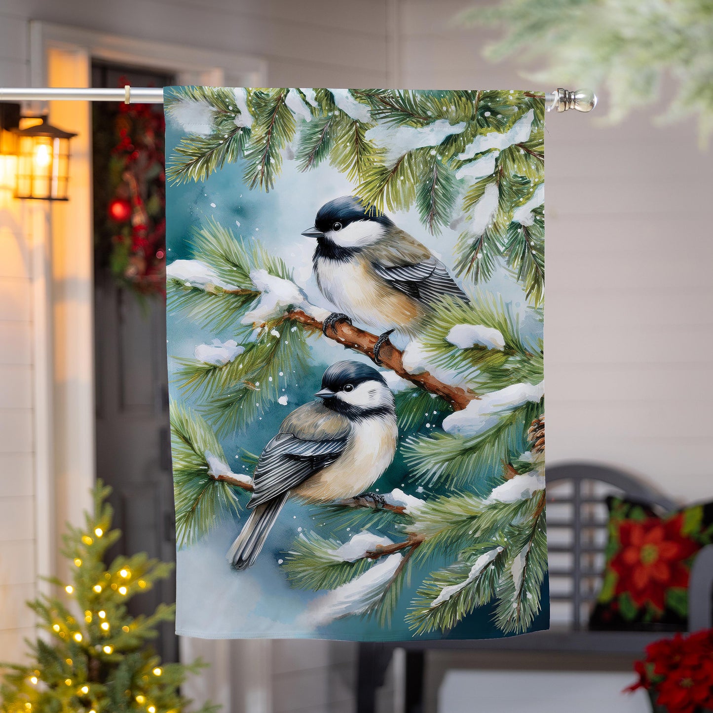 Winter Chickadee Friends Suede House Flag - Tampa Home & Garden Store