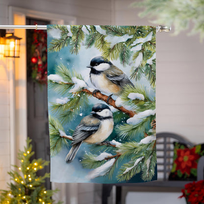 Winter Chickadee Friends Suede House Flag - Tampa Home & Garden Store