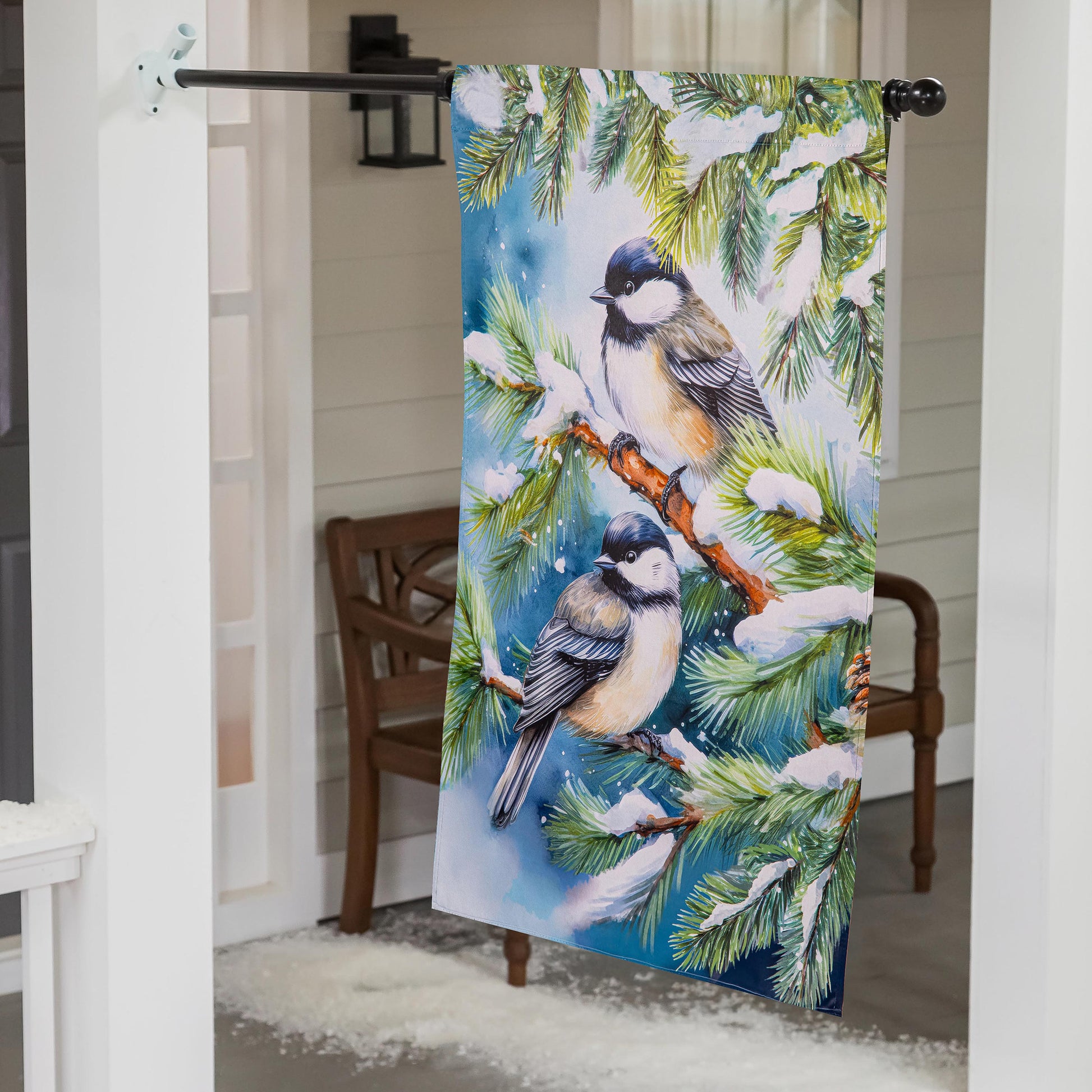 Winter Chickadee Friends Suede House Flag - Tampa Home & Garden Store