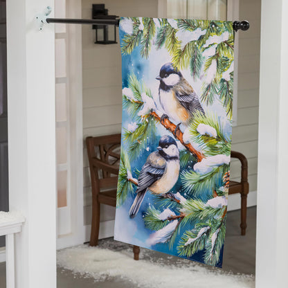 Winter Chickadee Friends Suede House Flag - Tampa Home & Garden Store