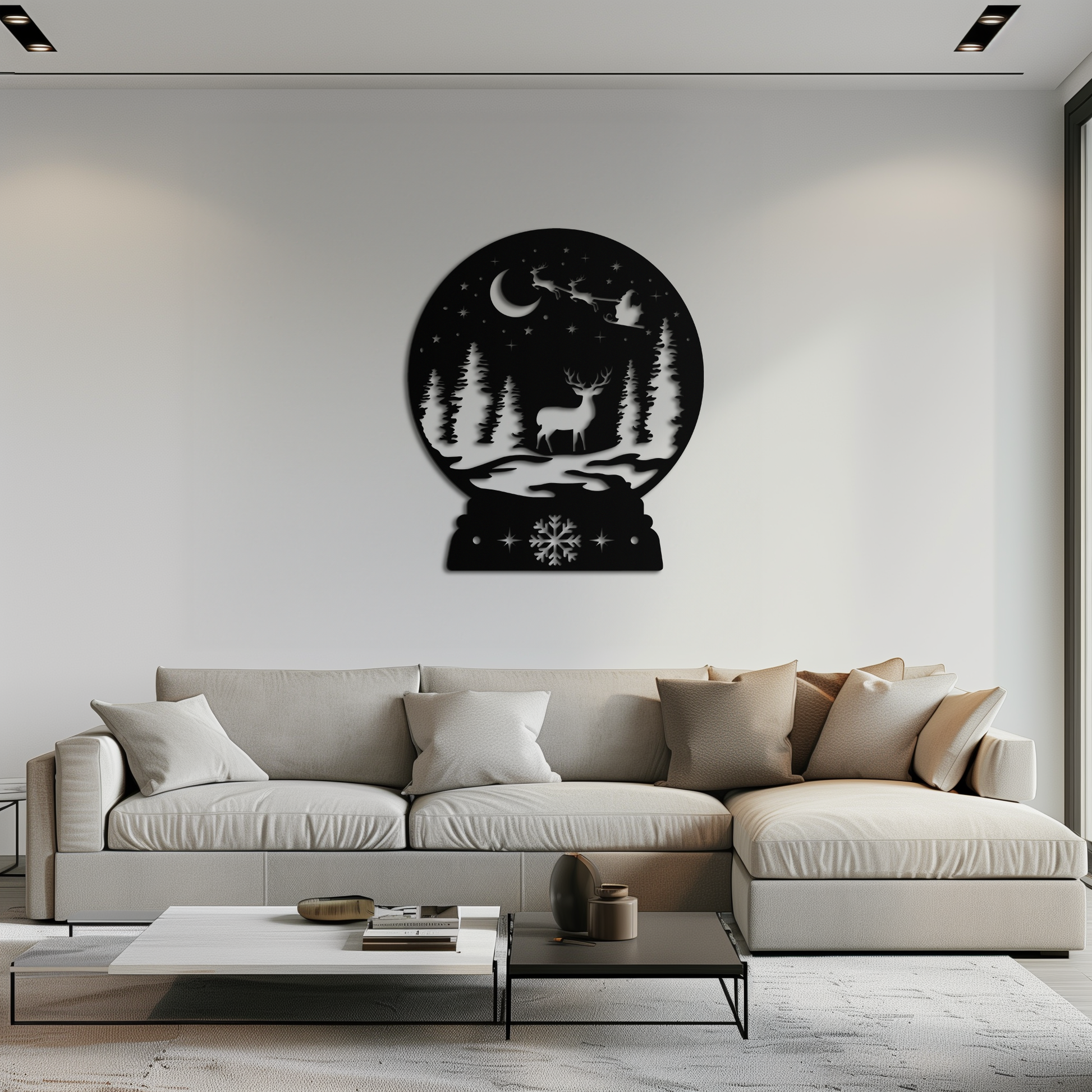 Winter Deer Snow Globe Metal Wall Art - Holiday Forest Scene Decor- KAF302 - Tampa Home & Garden Store
