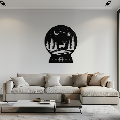Winter Deer Snow Globe Metal Wall Art - Holiday Forest Scene Decor- KAF302 - Tampa Home & Garden Store