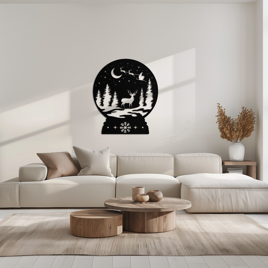 Winter Deer Snow Globe Metal Wall Art - Holiday Forest Scene Decor- KAF302 - Tampa Home & Garden Store