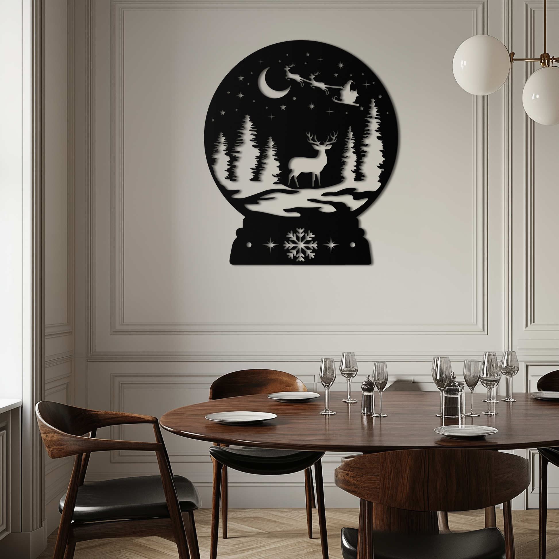 Winter Deer Snow Globe Metal Wall Art - Holiday Forest Scene Decor- KAF302 - Tampa Home & Garden Store