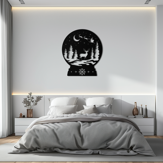 Winter Deer Snow Globe Metal Wall Art - Holiday Forest Scene Decor- KAF302 - Tampa Home & Garden Store