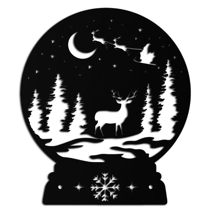 Winter Deer Snow Globe Metal Wall Art - Holiday Forest Scene Decor- KAF302 - Tampa Home & Garden Store