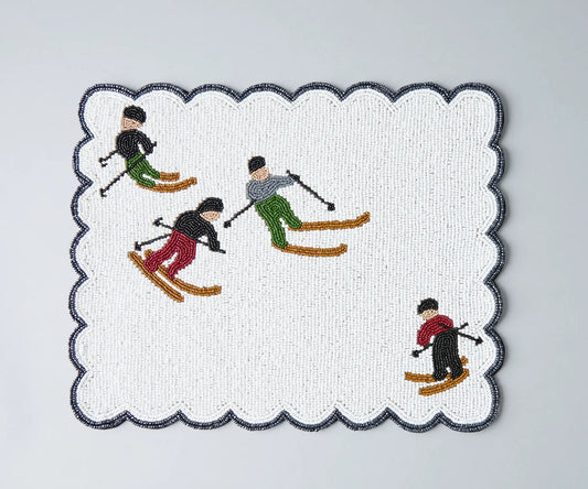 Winter Skier Christmas placemats Set – Snowy Mountain Dining Table Decor – Winter Wonderland Table Setting - Tampa Home & Garden Store